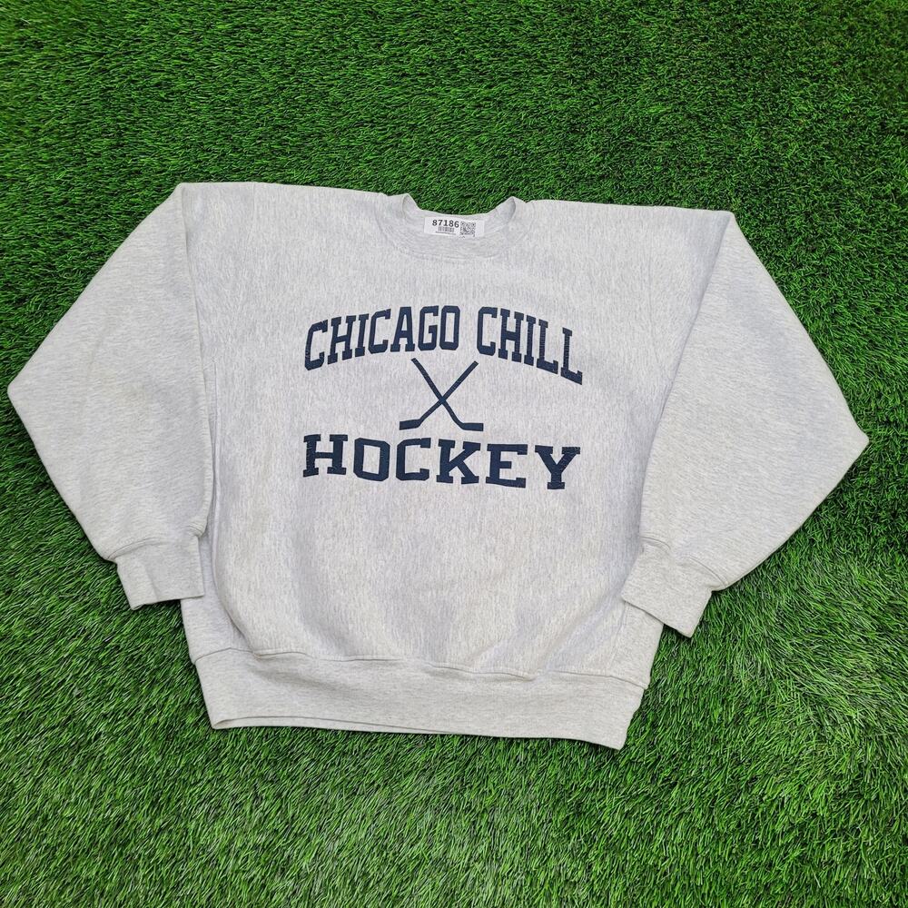 Vintage Chicago-Chill Hockey Sweatshirt Womens XL 24x24 Baggy Boxy